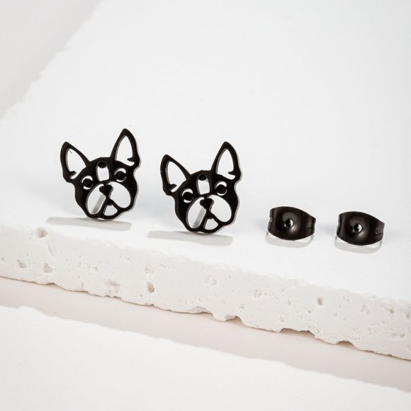 Mini Jewelry Dog Style Hollow Out Stainless Steel 18K Gold Plated Studs - Picture 2 of 5